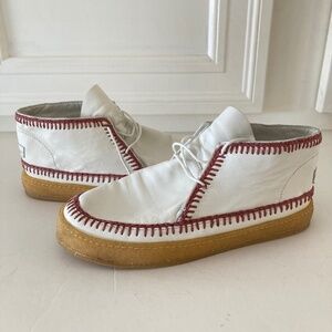 NWOT Laid Back London Anthropologie Shenje Crochet White Leather Booties Sz 40